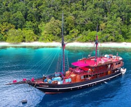 La Galigo is a traditional Phinisi schooner handcrafted from ironwood and teak offering 5-7 night excursions in Komodo and 7-11 night trips Raja Ampat