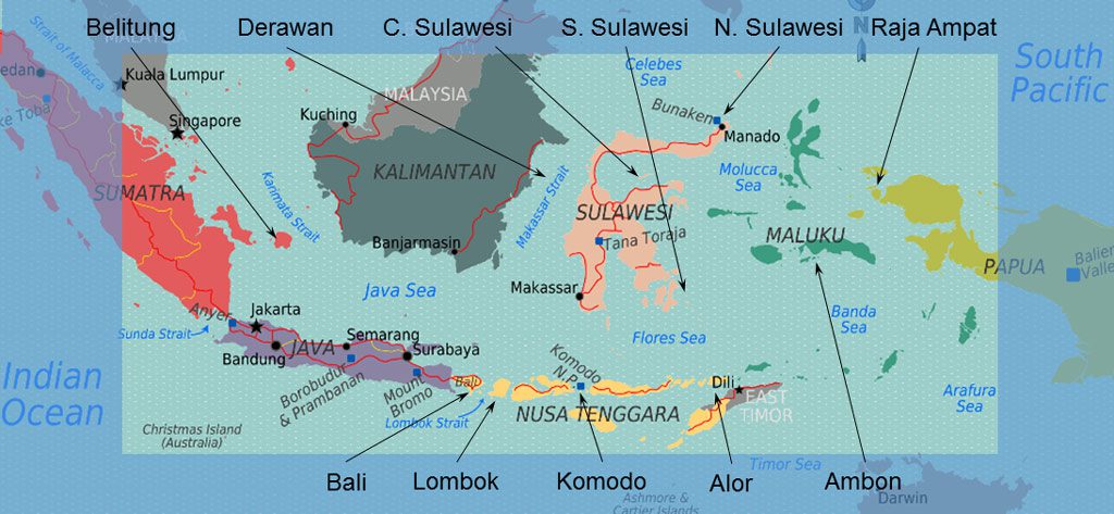 Indonesia top ten areas map Indonesia top ten areas map